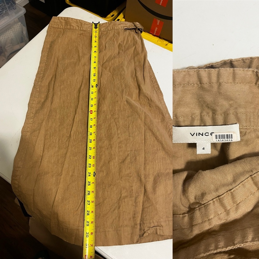 Vince Linen Blend Buckle Wrap Midi Skirt Neutral Tan - Picture 6 of 9